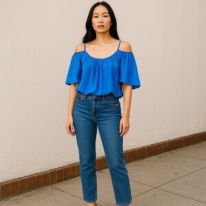 Vince Camuto flowy camisole top, M, royal blue, satiny Summer Resortwear Chic
